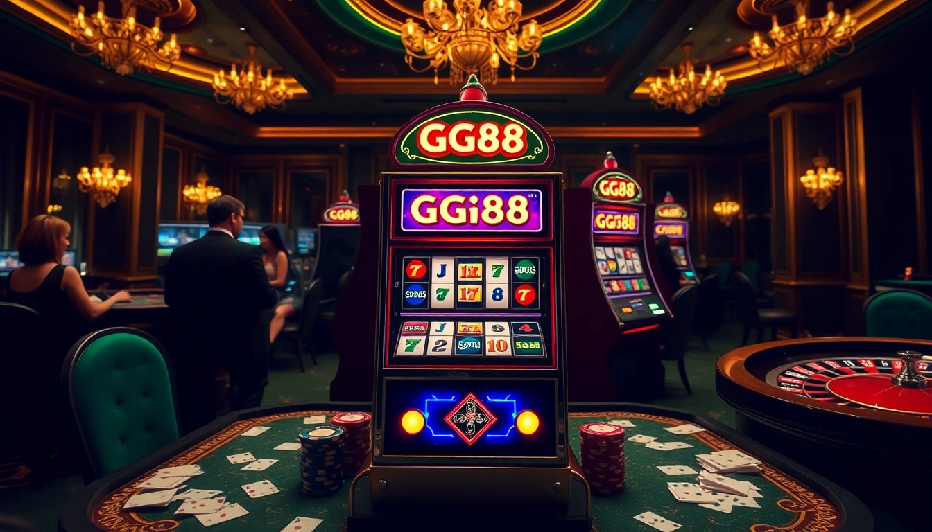 Play thrilling games at the gg88 slot machine in a luxurious casino atmosphere.
