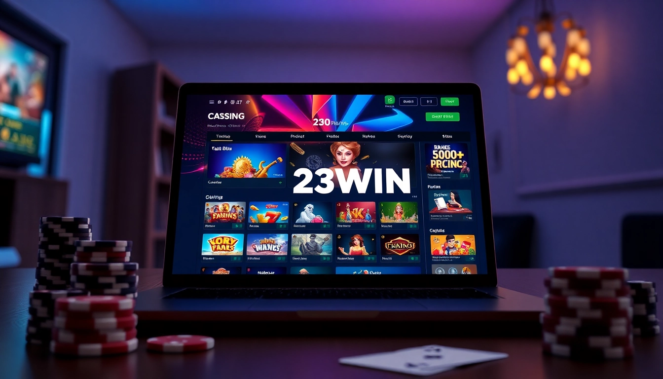 Experience the exciting 23WIN online gambling interface featuring vibrant casino games.