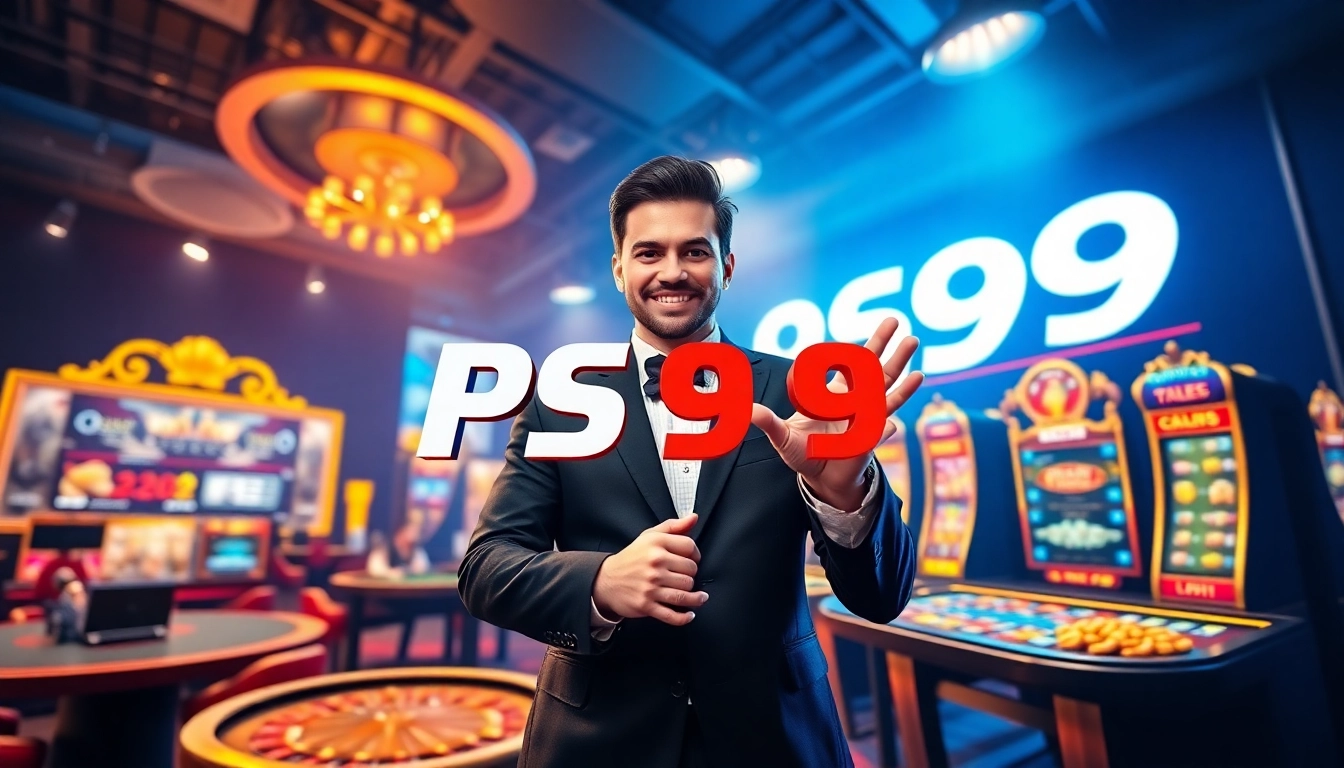 Exciting PS 99 online gambling promotional banner showcasing casino games.
