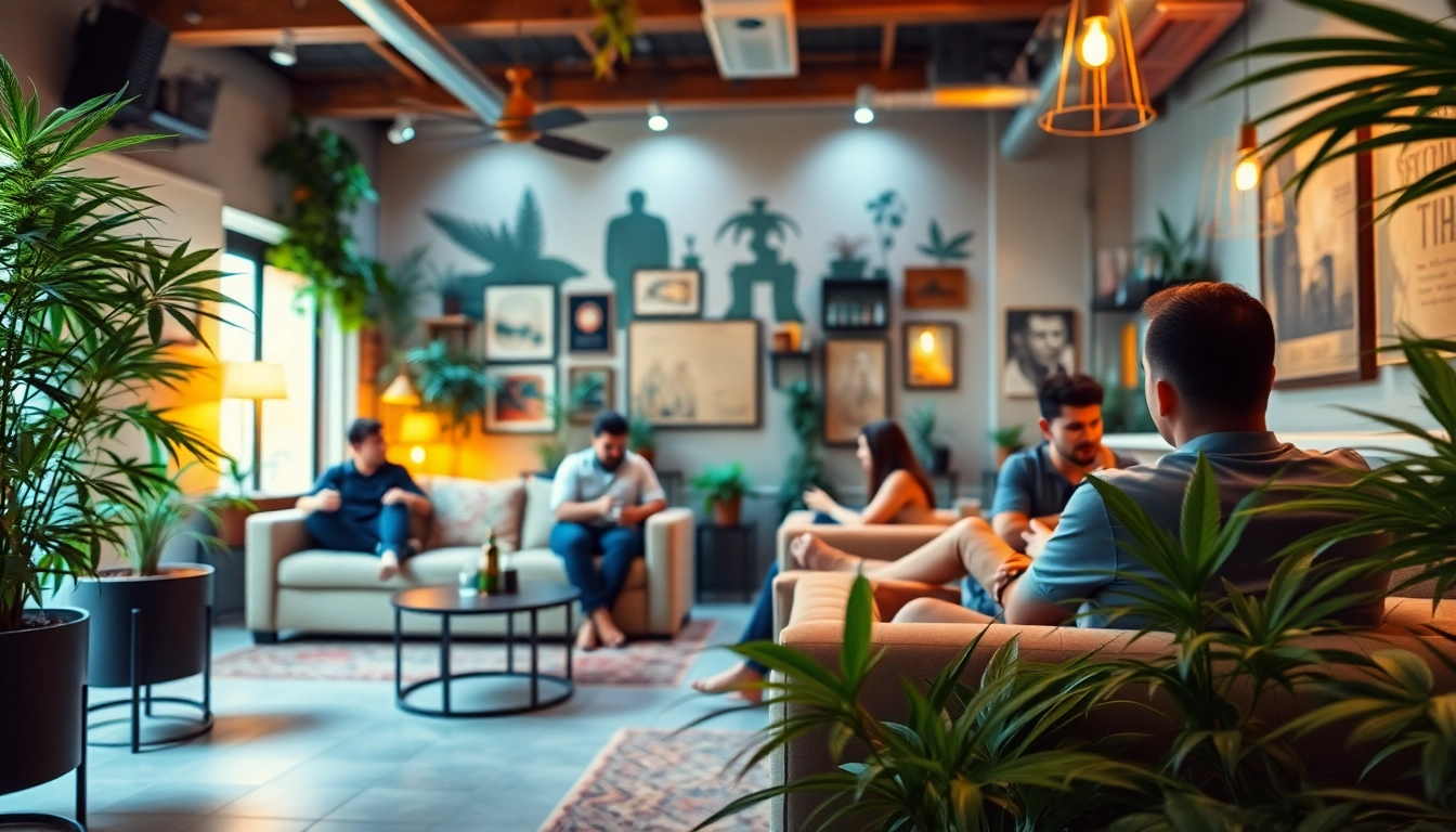 Meltz Cannabis Club Madrid inviting interior with members enjoying a relaxing atmosphere.