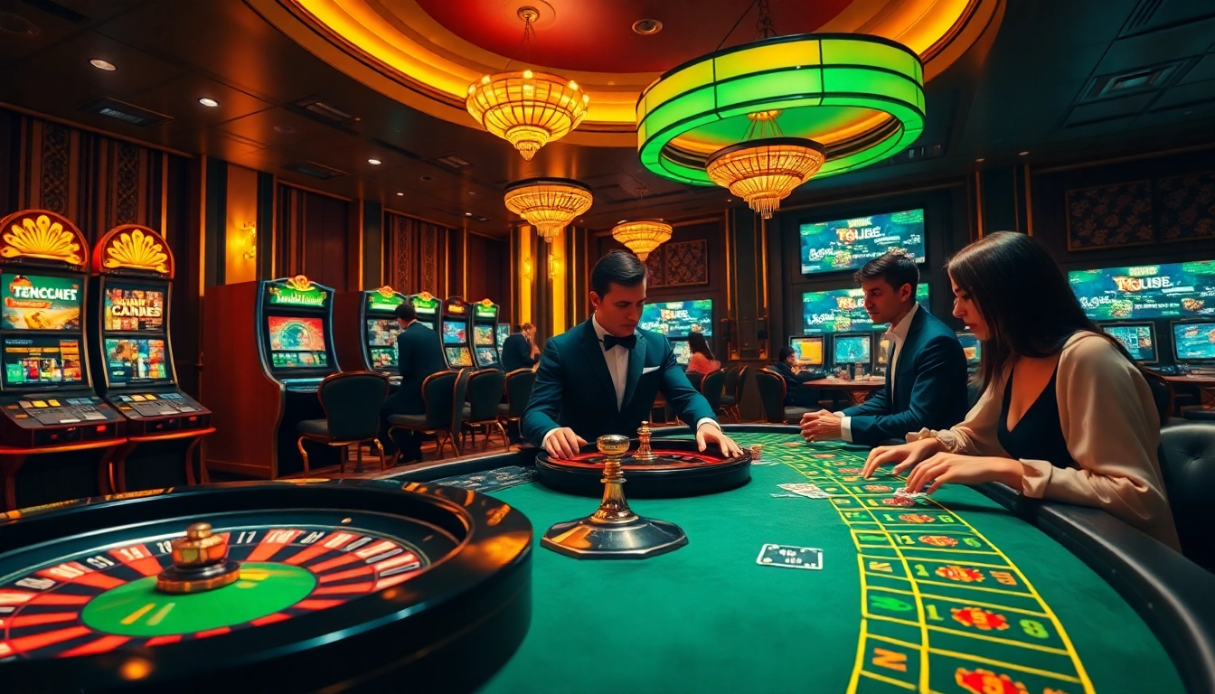 KJC.ac showcases a vibrant casino scene with roulette and poker for an engaging gambling experience.
