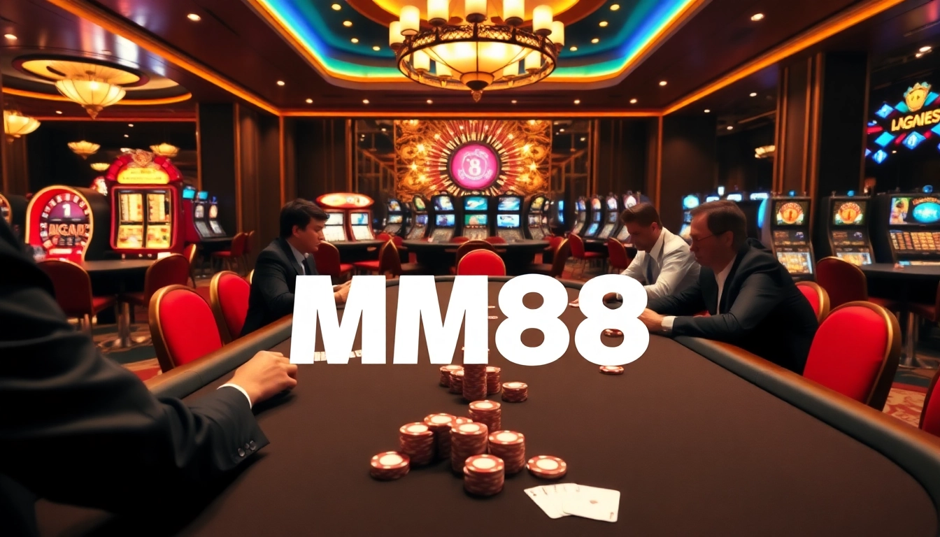 Experience the thrill of MM88 with professional poker gameplay and vibrant casino elements.