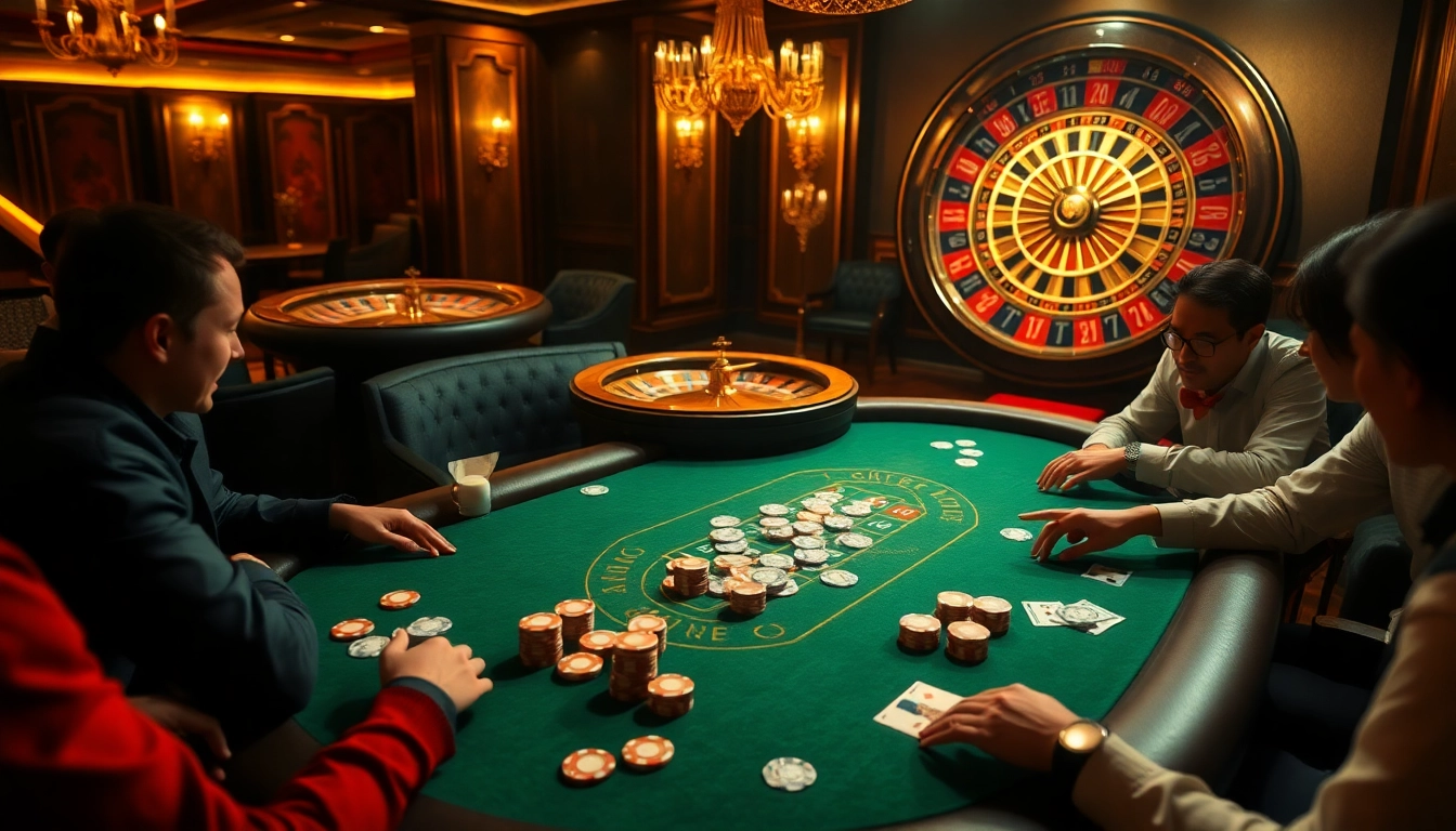 Players engage in high-stakes poker at xin88.com.co, showcasing luxury and excitement in gambling.