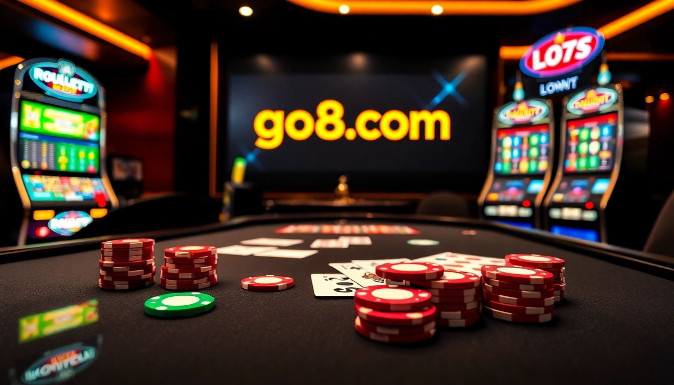 Experience the excitement of games at go8.com featuring high-stakes poker and luxurious casino visuals.