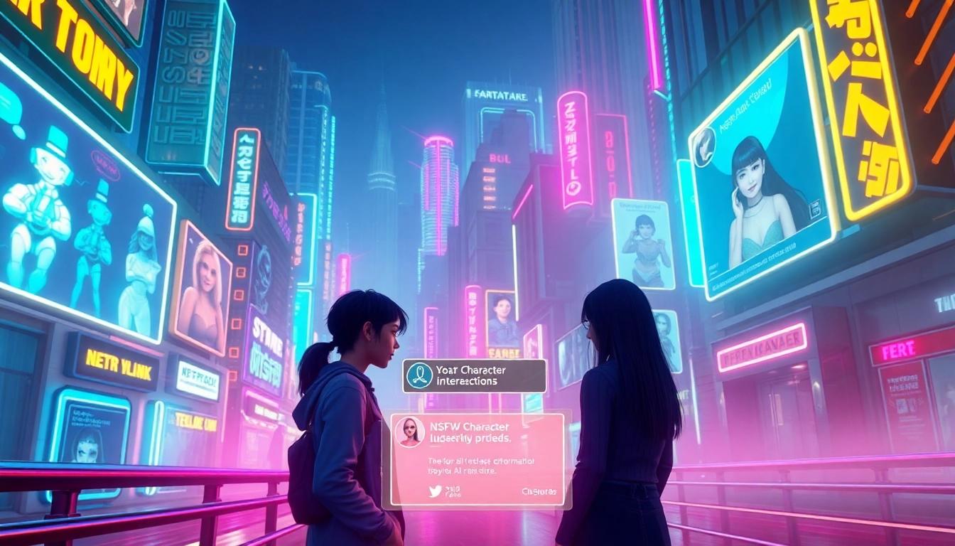 Engaging scene of users interacting with character ai nsfw platforms in a vibrant, futuristic setting.