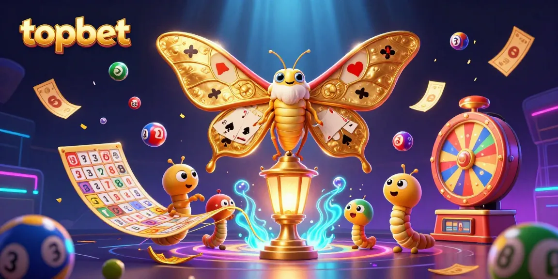 Engage with topbet's vibrant casino scene featuring dynamic lottery elements and a majestic moth.