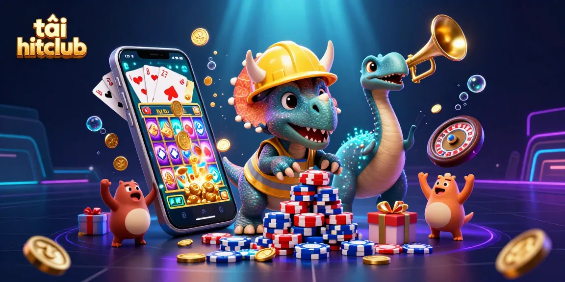 Experience the excitement of tải hitclub with a vibrant gaming scene featuring 3D characters celebrating and winning.