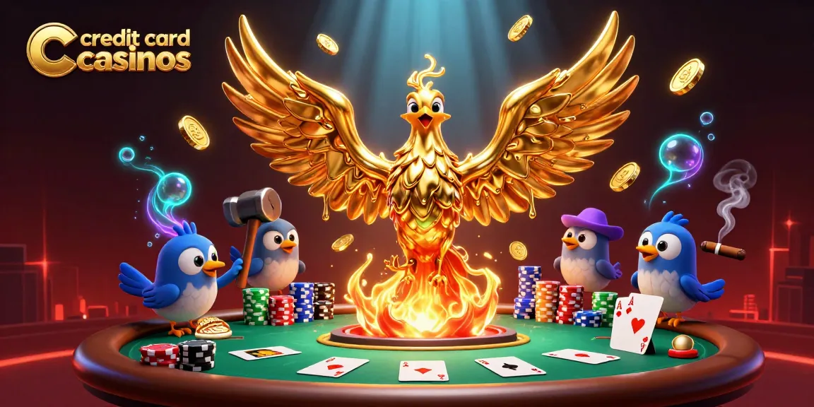 Experience thrilling gameplay at credit card casinos with a golden phoenix and poker elements